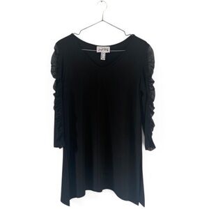Joseph Ribkoff Black Mesh-Sleeve V-Neck Flowy Blouse Size 4
